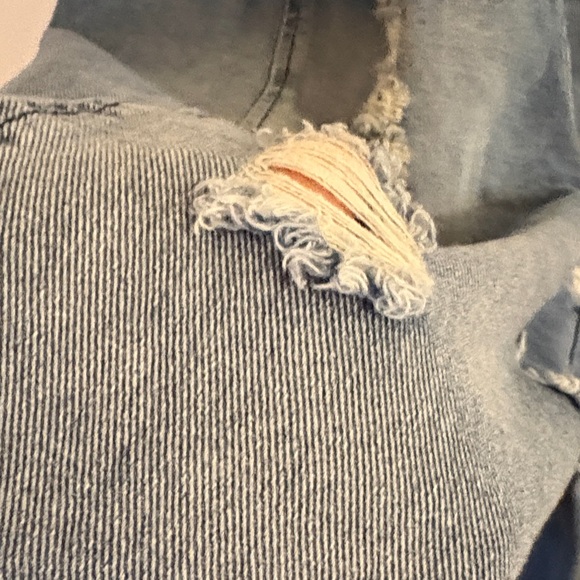 Denim Blue Distressed Jumpsuit - Picture 5 of 16